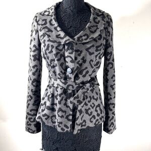Sandro Leopard Print Belted Blazer Jacket with Pink Lining